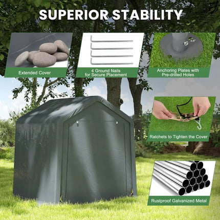 6 x 6.5/8 x 6.5 Feet Portable Motorcycle Outdoor Storage Shelter-6 Feet - Gray - Sheds & Outdoor Storage