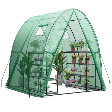 6 x 6 x 6.6 FT Outdoor Wall-in Tunnel Greenhouse-Green - Green - Greenhouses