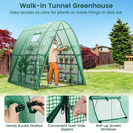 6 x 6 x 6.6 FT Outdoor Wall-in Tunnel Greenhouse-Green - Green - Greenhouses