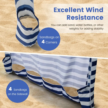 6 x 6 Feet Foldable Beach Cabana Tent with Carrying Bag and Detachable Sidewall - Blue - Canopies