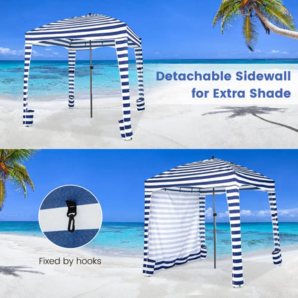 6 x 6 Feet Foldable Beach Cabana Tent with Carrying Bag and Detachable Sidewall - Blue - Canopies