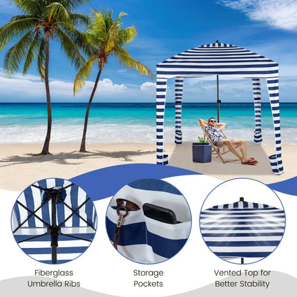 6 x 6 Feet Foldable Beach Cabana Tent with Carrying Bag and Detachable Sidewall - Blue - Canopies