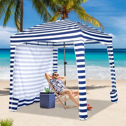 6 x 6 Feet Foldable Beach Cabana Tent with Carrying Bag and Detachable Sidewall - Blue - Canopies