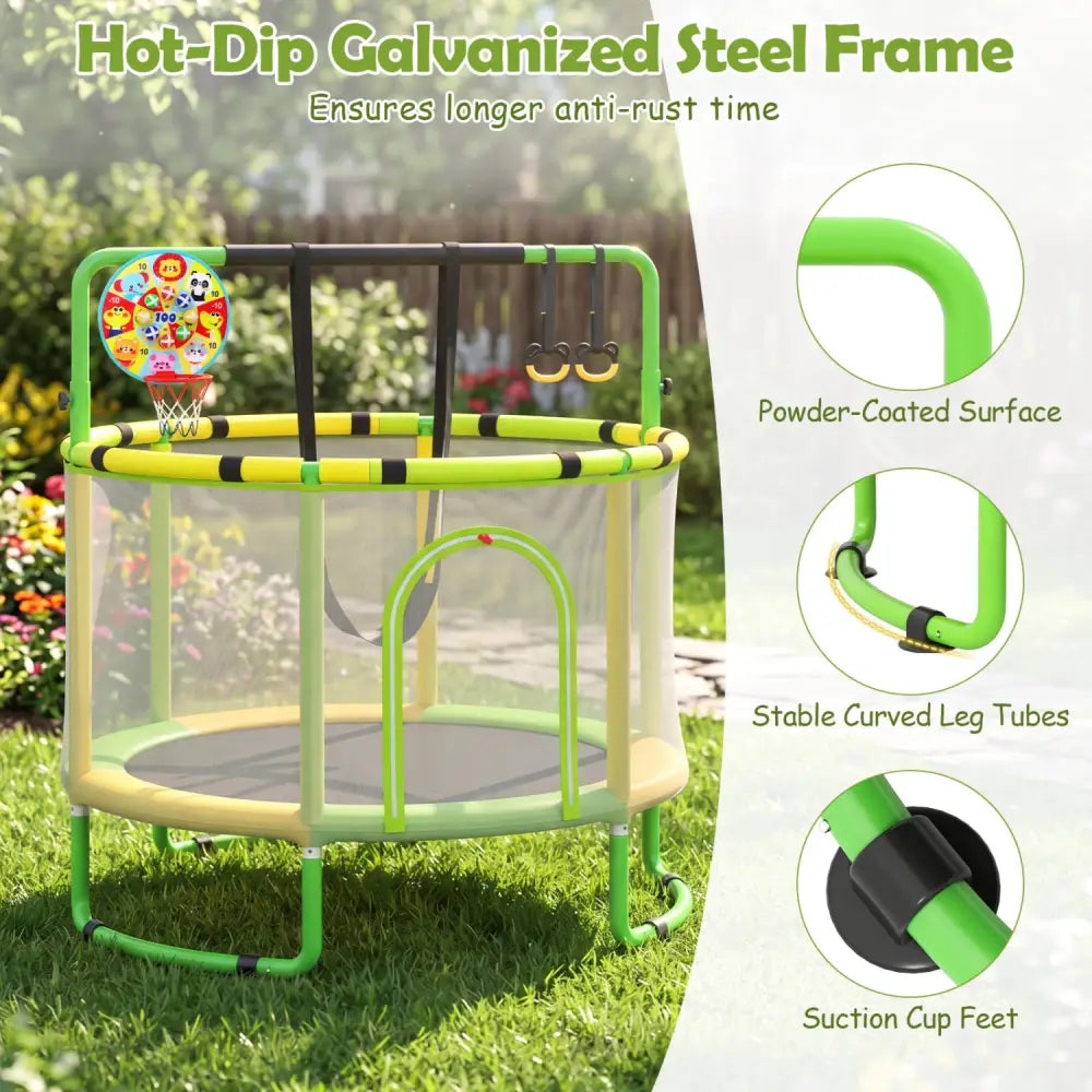 60 inch 6-in-1 Kids Toddler Trampoline with Gymnastics Bar-Green - Green - Trampolines