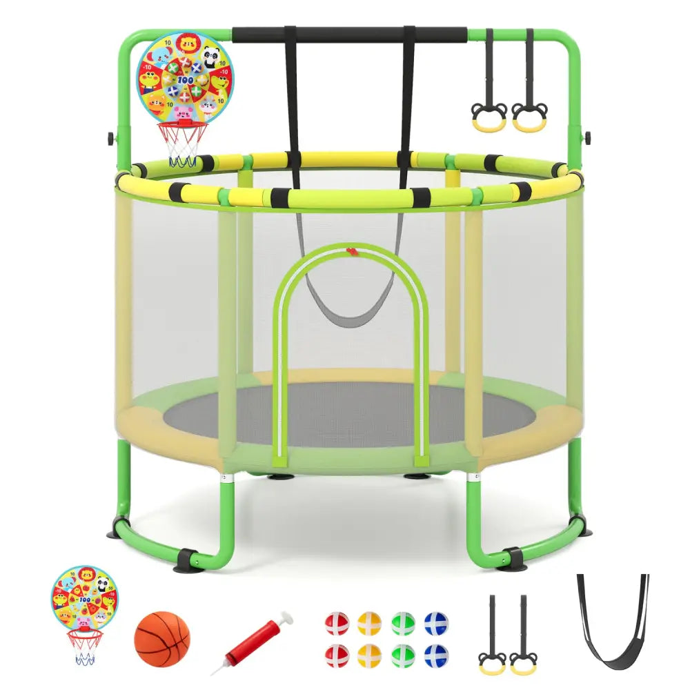 60 inch 6-in-1 Kids Toddler Trampoline with Gymnastics Bar-Green - Green - Trampolines
