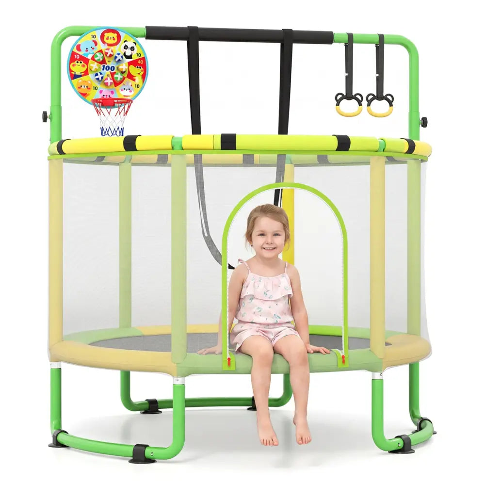 60 inch 6-in-1 Kids Toddler Trampoline with Gymnastics Bar-Green - Green - Trampolines