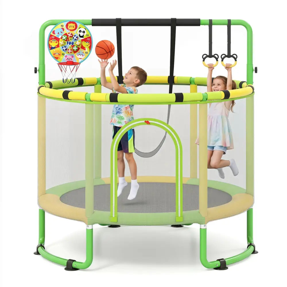 60 inch 6-in-1 Kids Toddler Trampoline with Gymnastics Bar-Green - Green - Trampolines