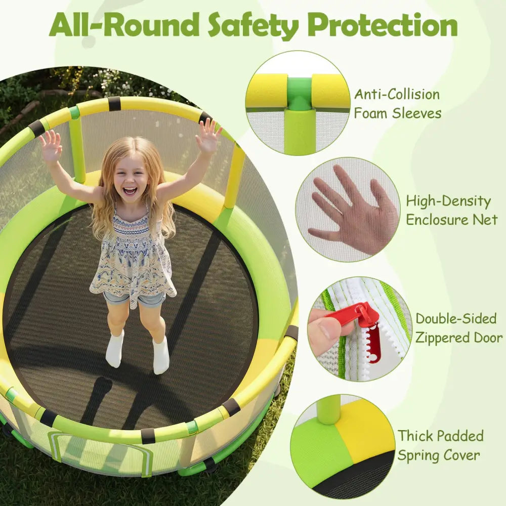 60 inch 6-in-1 Kids Toddler Trampoline with Gymnastics Bar-Green - Green - Trampolines