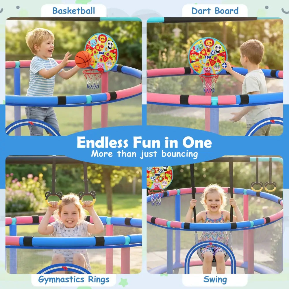 60 inch 6-in-1 Kids Toddler Trampoline with Gymnastics Bar-Navy - Navy - Trampolines