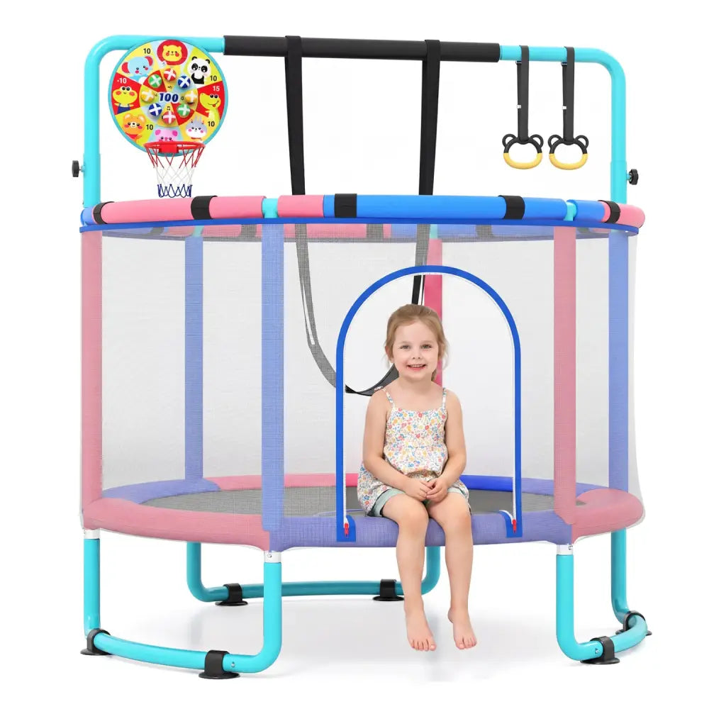 60 inch 6-in-1 Kids Toddler Trampoline with Gymnastics Bar-Navy - Navy - Trampolines