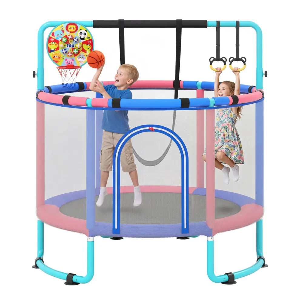 60 inch 6-in-1 Kids Toddler Trampoline with Gymnastics Bar-Navy - Navy - Trampolines