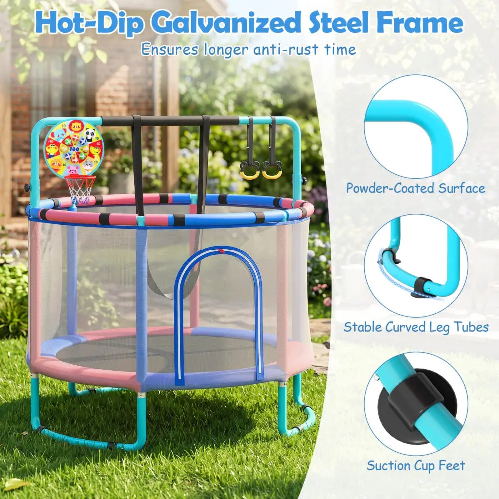 60 inch 6-in-1 Kids Toddler Trampoline with Gymnastics Bar-Navy - Navy - Trampolines