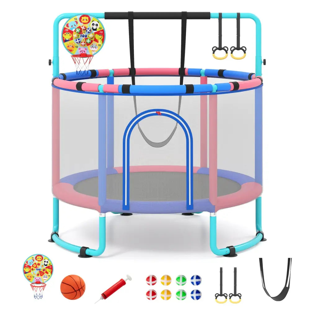 60 inch 6-in-1 Kids Toddler Trampoline with Gymnastics Bar-Navy - Navy - Trampolines
