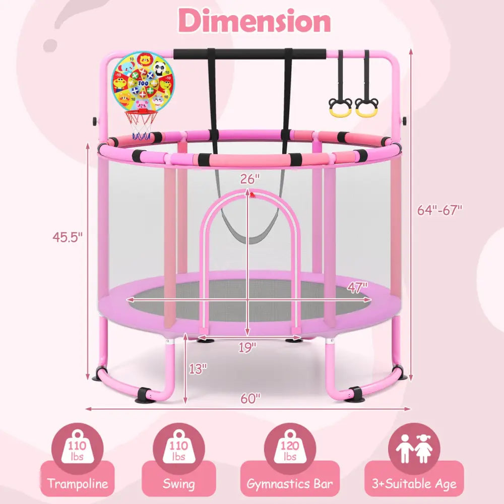 60 inch 6-in-1 Kids Toddler Trampoline with Gymnastics Bar-Purple - Purple - Trampolines