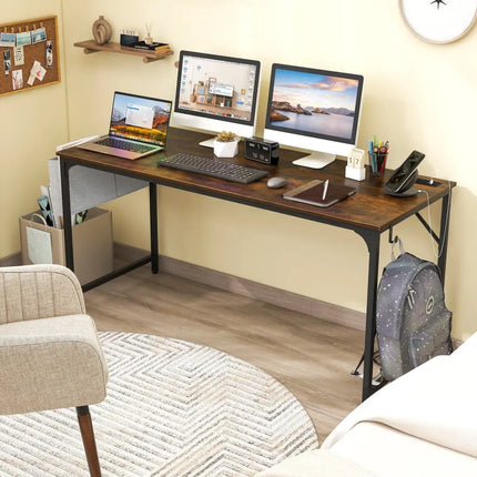 60 Inch Computer Desk with Charging Station Storage Bag-Rustic Brown - Rustic Brown - Computer Desks