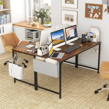 60 Inch Computer Desk with Charging Station Storage Bag-Rustic Brown - Rustic Brown - Computer Desks
