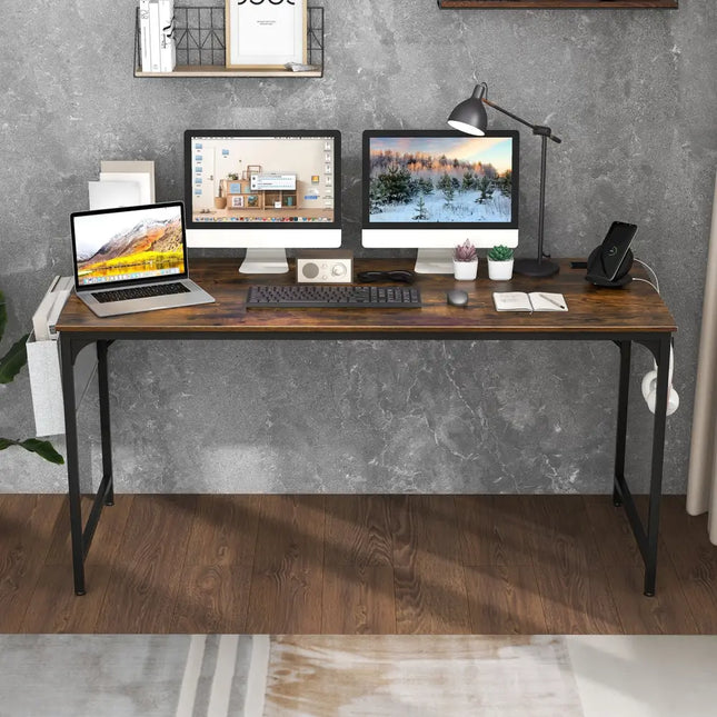 60 Inch Computer Desk with Charging Station Storage Bag-Rustic Brown - Rustic Brown - Computer Desks