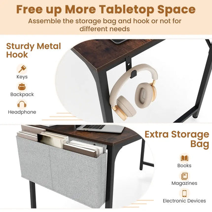 60 Inch Computer Desk with Charging Station Storage Bag-Rustic Brown - Rustic Brown - Computer Desks