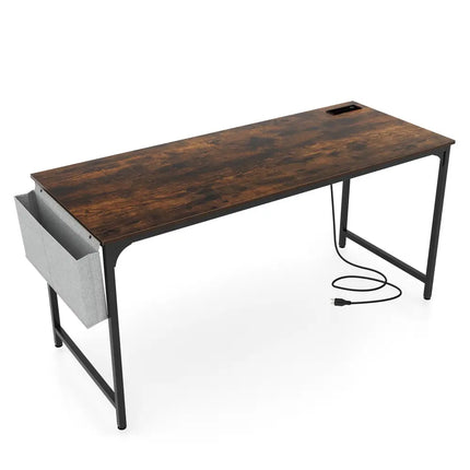 60 Inch Computer Desk with Charging Station Storage Bag-Rustic Brown - Rustic Brown - Computer Desks