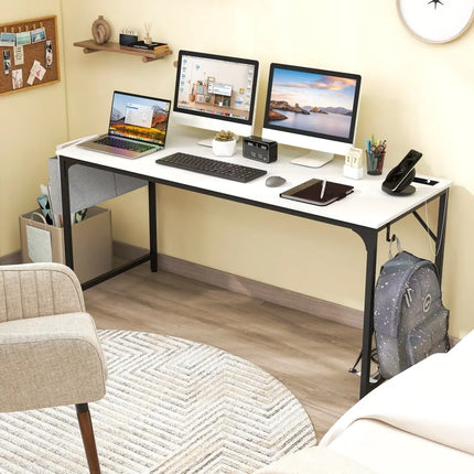 60 Inch Computer Desk with Charging Station Storage Bag-White - White - Computer Desks