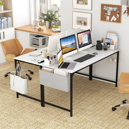 60 Inch Computer Desk with Charging Station Storage Bag-White - White - Computer Desks
