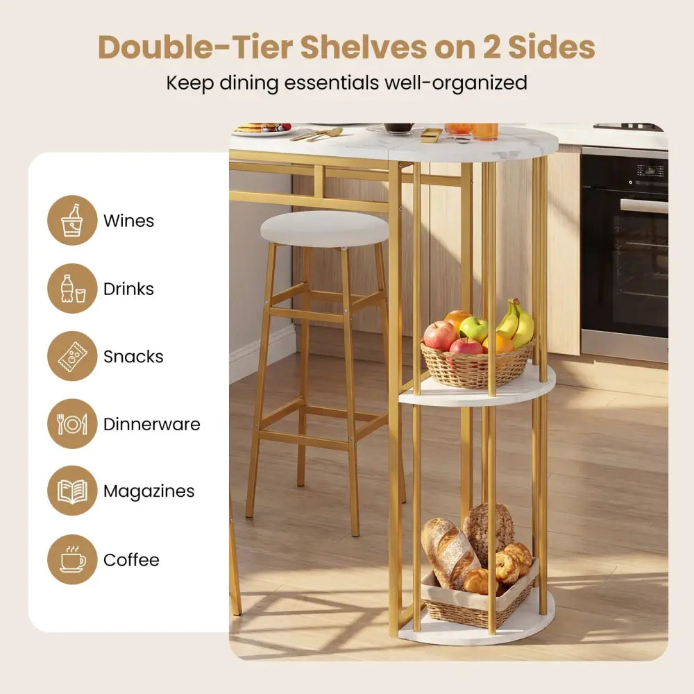 60 Inch Dining Table and 2 Upholstered Barstools with Faux Marble Tabletop-White - White - Dining Room Sets