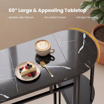 60 Inch Dining Table and 2 Upholstered Barstools with Faux Marble Tabletop-Gray - Gray - Dining Room Sets