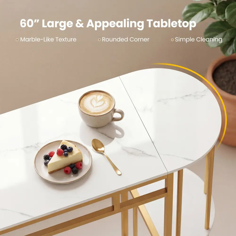 60 Inch Dining Table and 2 Upholstered Barstools with Faux Marble Tabletop-White - White - Dining Room Sets