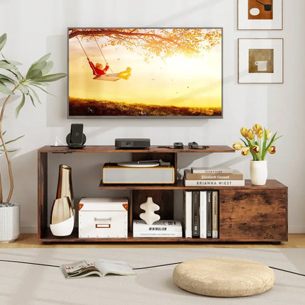 60 Inch Entertainment Center TV Stand with Power Outlet-Rustic Brown - Rustic Brown - Entertainment Centers & TV Stands