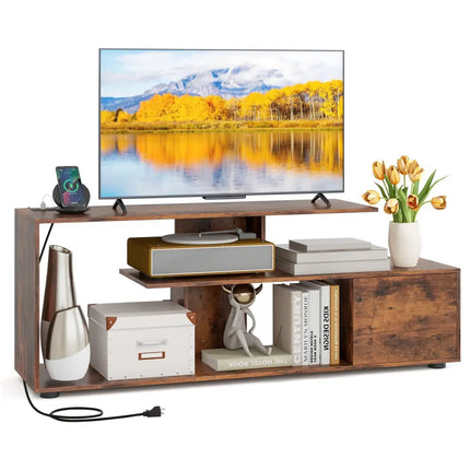 60 Inch Entertainment Center TV Stand with Power Outlet-Rustic Brown - Rustic Brown - Entertainment Centers & TV Stands