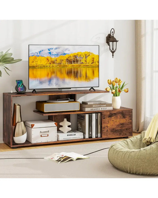 60 Inch Entertainment Center TV Stand with Power Outlet-Rustic Brown - Rustic Brown - Entertainment Centers & TV Stands