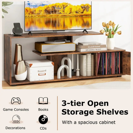 60 Inch Entertainment Center TV Stand with Power Outlet-Rustic Brown - Rustic Brown - Entertainment Centers & TV Stands