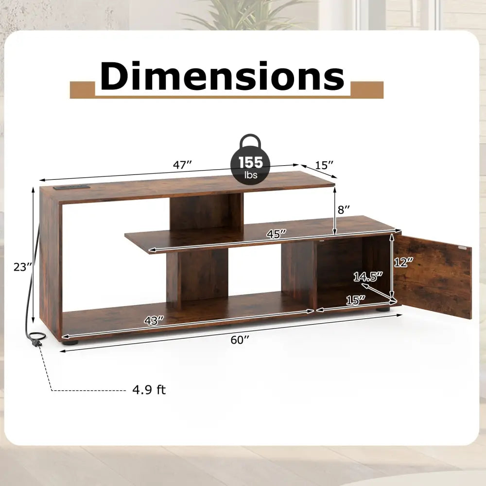 60 Inch Entertainment Center TV Stand with Power Outlet-Rustic Brown - Rustic Brown - Entertainment Centers & TV Stands