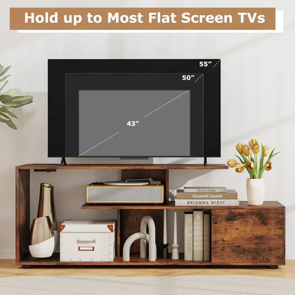 60 Inch Entertainment Center TV Stand with Power Outlet-Rustic Brown - Rustic Brown - Entertainment Centers & TV Stands