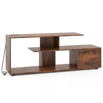 60 Inch Entertainment Center TV Stand with Power Outlet-Rustic Brown - Rustic Brown - Entertainment Centers & TV Stands