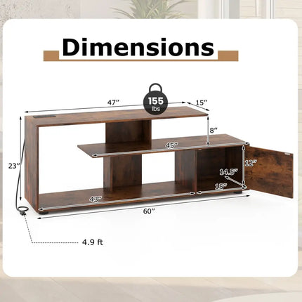 60 Inch Entertainment Center TV Stand with Power Outlet-Rustic Brown - Rustic Brown - Entertainment Centers & TV Stands