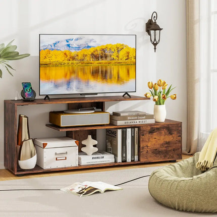 60 Inch Entertainment Center TV Stand with Power Outlet-Rustic Brown - Rustic Brown - Entertainment Centers & TV Stands