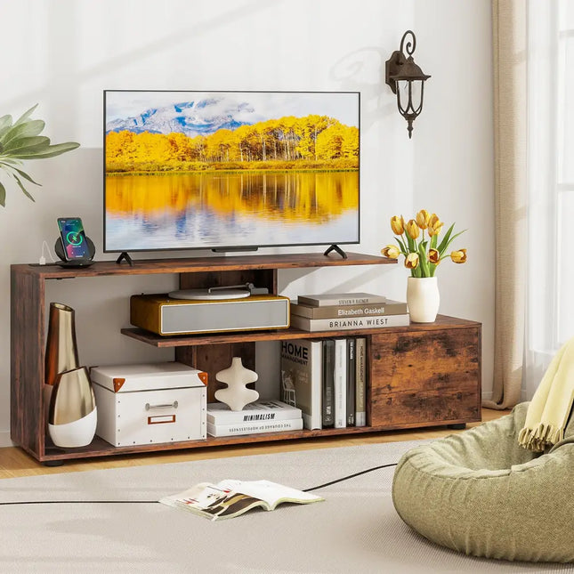 60 Inch Entertainment Center TV Stand with Power Outlet-Rustic Brown - Rustic Brown - Entertainment Centers & TV Stands