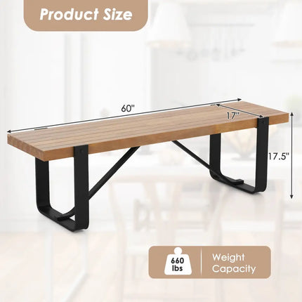 60 Inch Entryway Bench Rustic Farmhouse Wooden Shoe Rack with Metal Frame-Natural - Natural - Shoe Racks & Storage