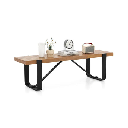 60 Inch Entryway Bench Rustic Farmhouse Wooden Shoe Rack with Metal Frame-Natural - Natural - Shoe Racks & Storage