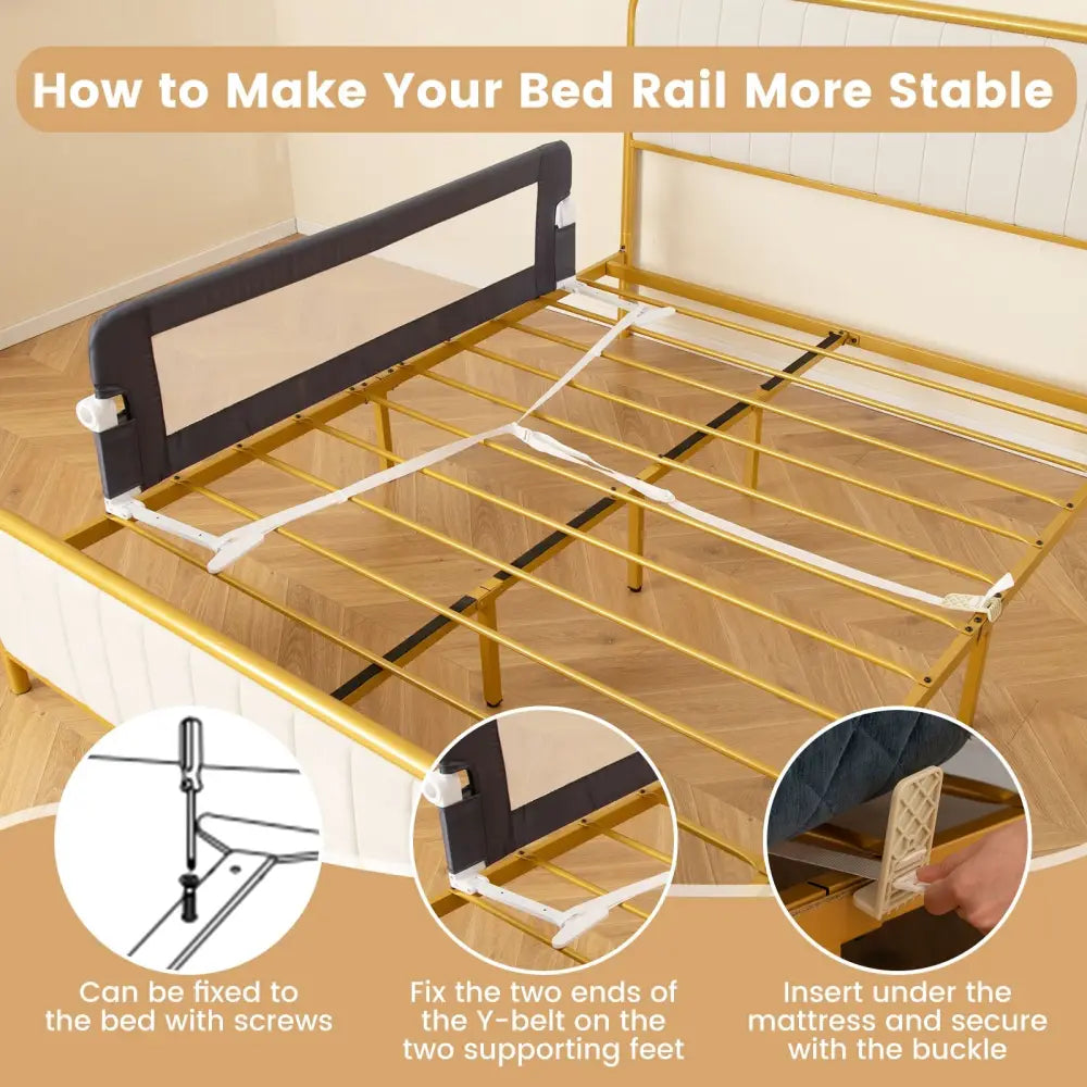 60-Inch Foldable Bed Rail Swing Down Baby Bed Guard Rail with Adjustable Safety Strap-Grey - Gray - Bed Rails
