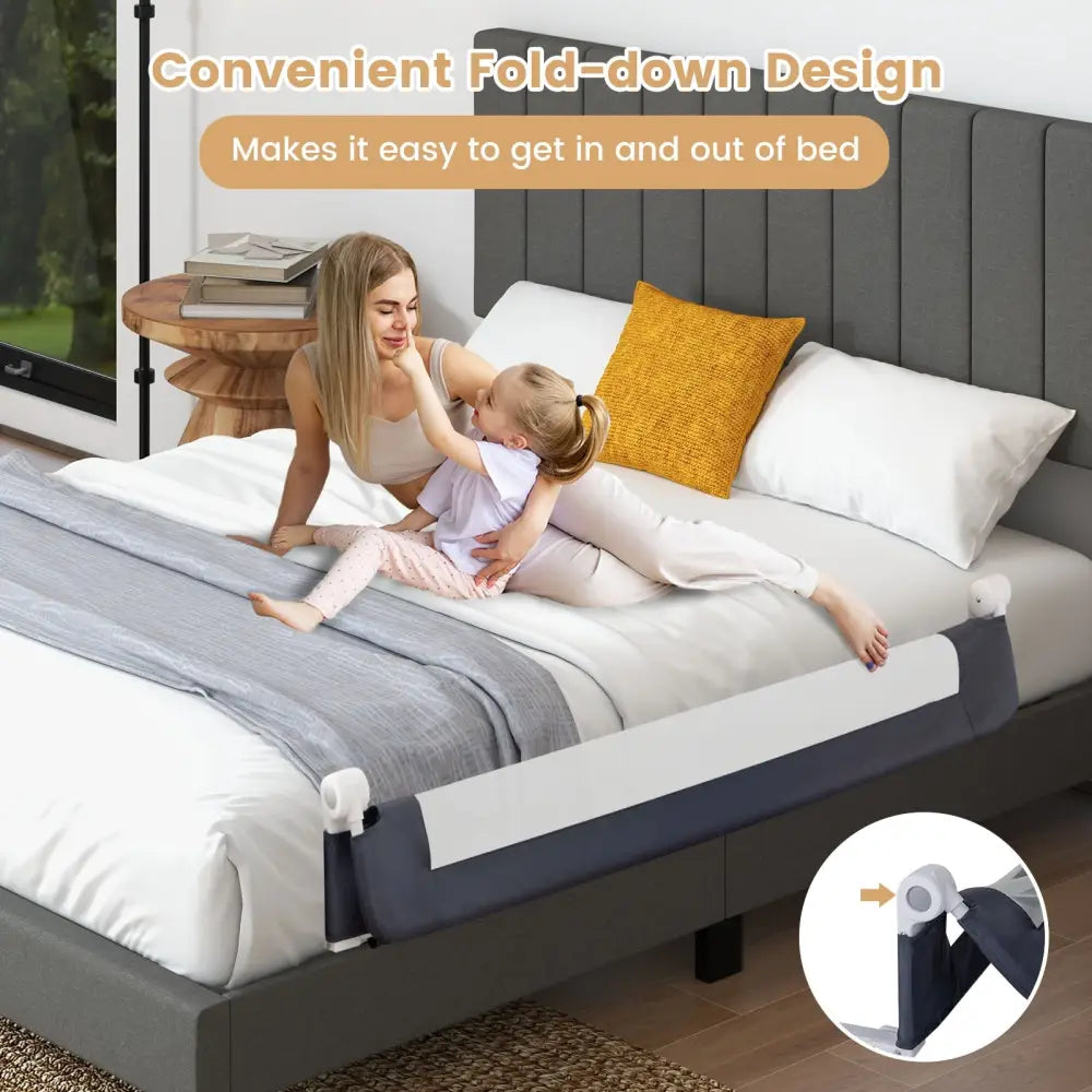 60-Inch Foldable Bed Rail Swing Down Baby Bed Guard Rail with Adjustable Safety Strap-Grey - Gray - Bed Rails
