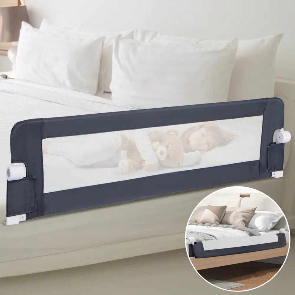 60-Inch Foldable Bed Rail Swing Down Baby Bed Guard Rail with Adjustable Safety Strap-Grey - Gray - Bed Rails