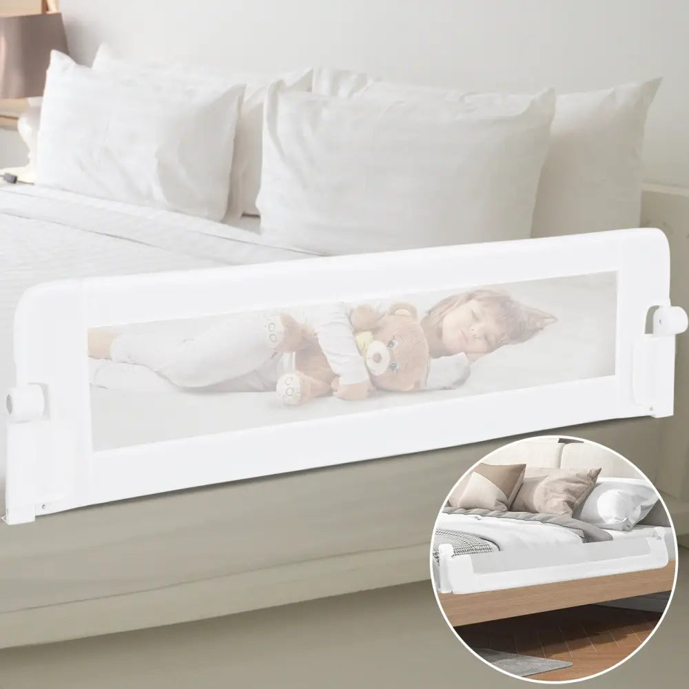 60-Inch Foldable Bed Rail Swing Down Baby Bed Guard Rail with Adjustable Safety Strap-White - White - Bed Rails