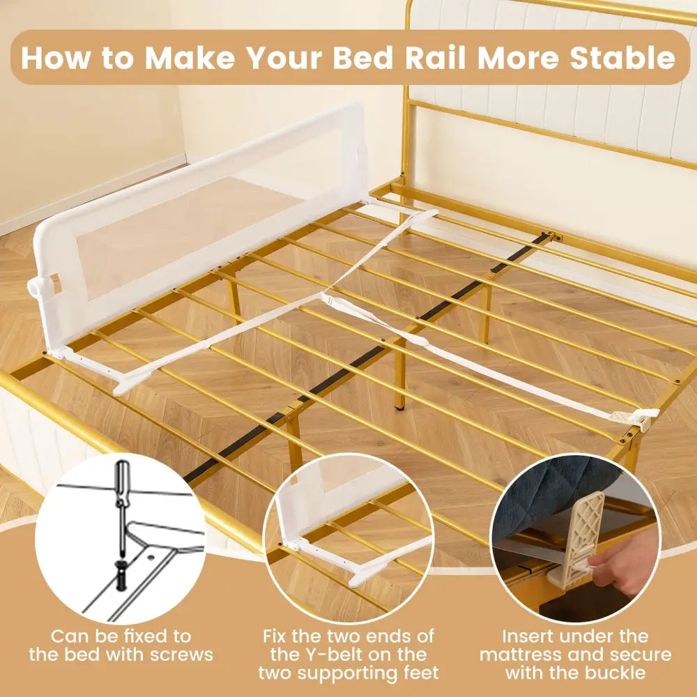 60-Inch Foldable Bed Rail Swing Down Baby Bed Guard Rail with Adjustable Safety Strap-White - White - Bed Rails