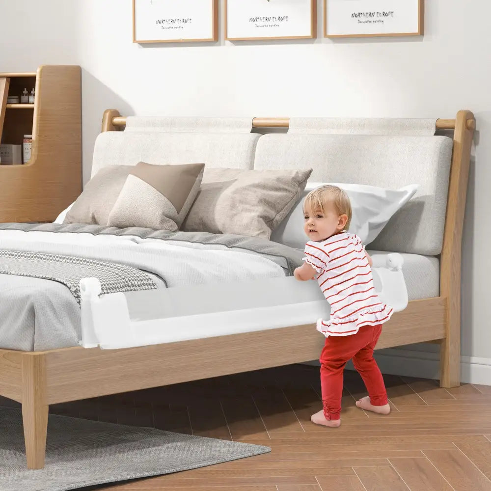 60-Inch Foldable Bed Rail Swing Down Baby Bed Guard Rail with Adjustable Safety Strap-White - White - Bed Rails