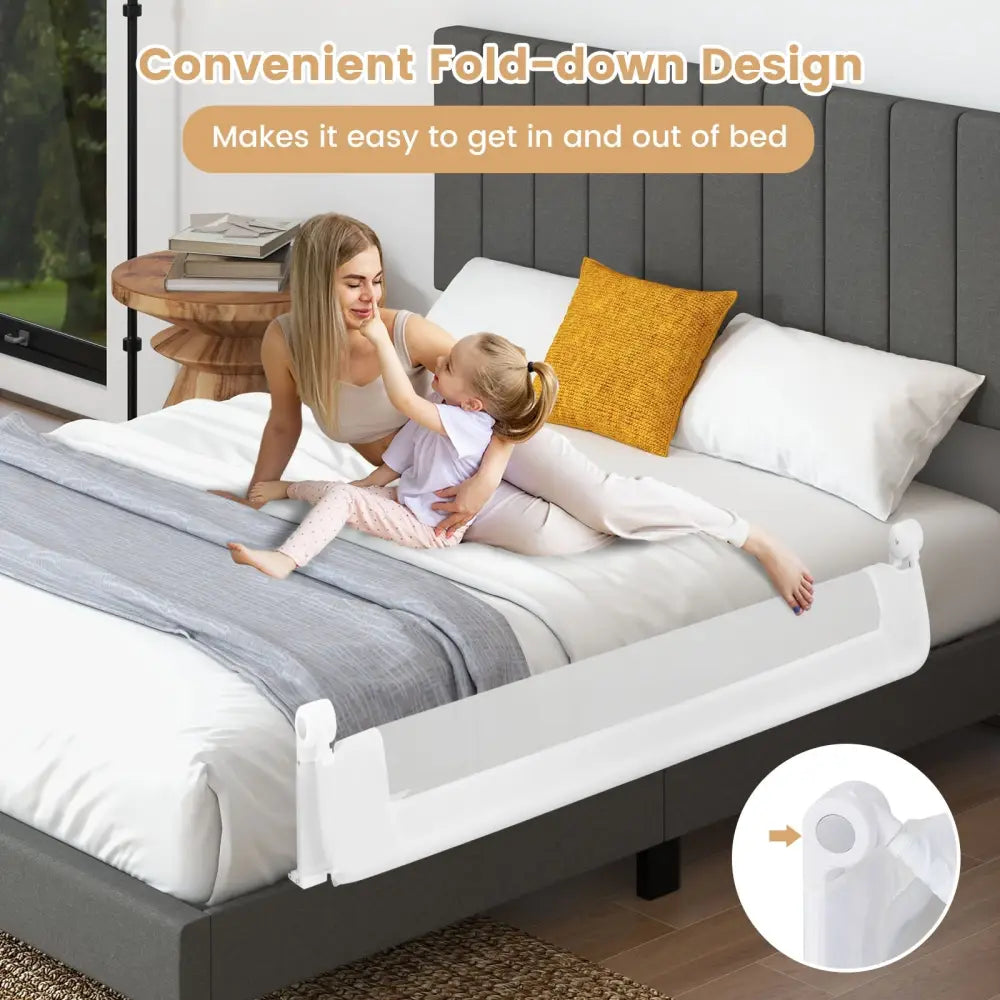 60-Inch Foldable Bed Rail Swing Down Baby Bed Guard Rail with Adjustable Safety Strap-White - White - Bed Rails