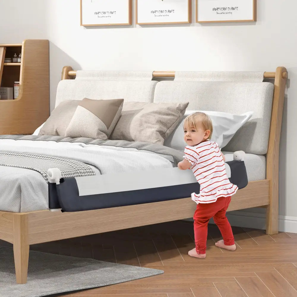 60-Inch Foldable Bed Rail Swing Down Baby Bed Guard Rail with Adjustable Safety Strap-Grey - Gray - Bed Rails