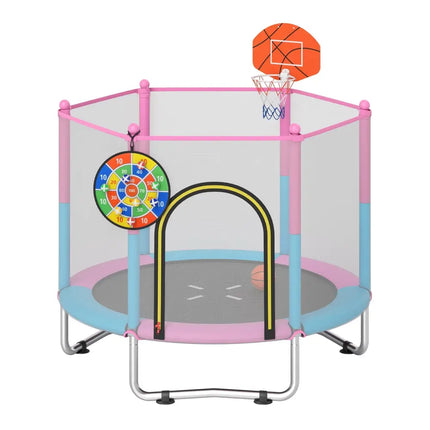 60 inch Kids Trampoline Toddler Recreational Trampoline with Basketball Hoop-Macaron - Macaron - Trampolines