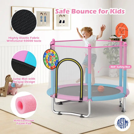 60 inch Kids Trampoline Toddler Recreational Trampoline with Basketball Hoop-Macaron - Macaron - Trampolines
